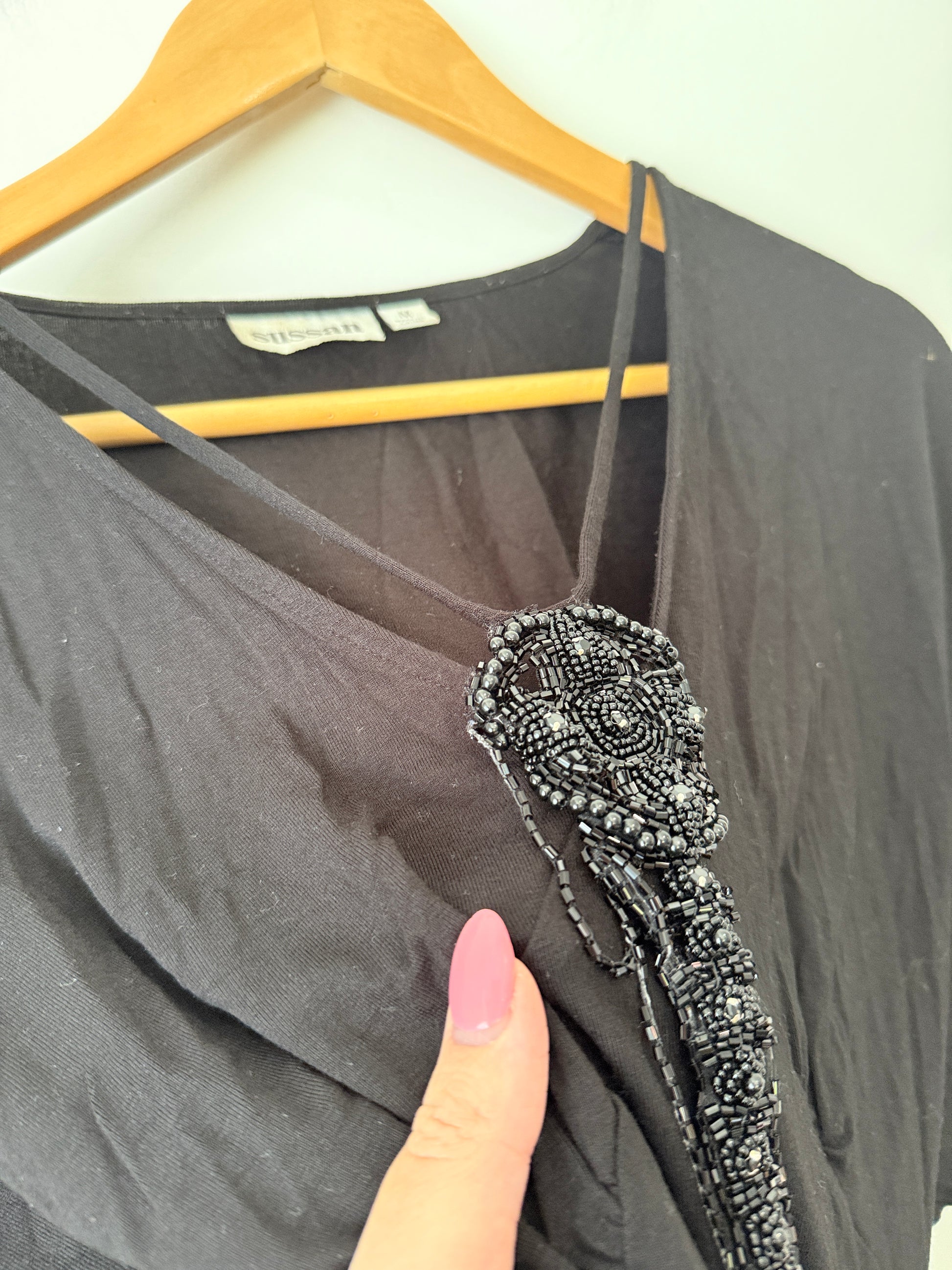 Susan Short-sleeve Beaded Shirt Size M