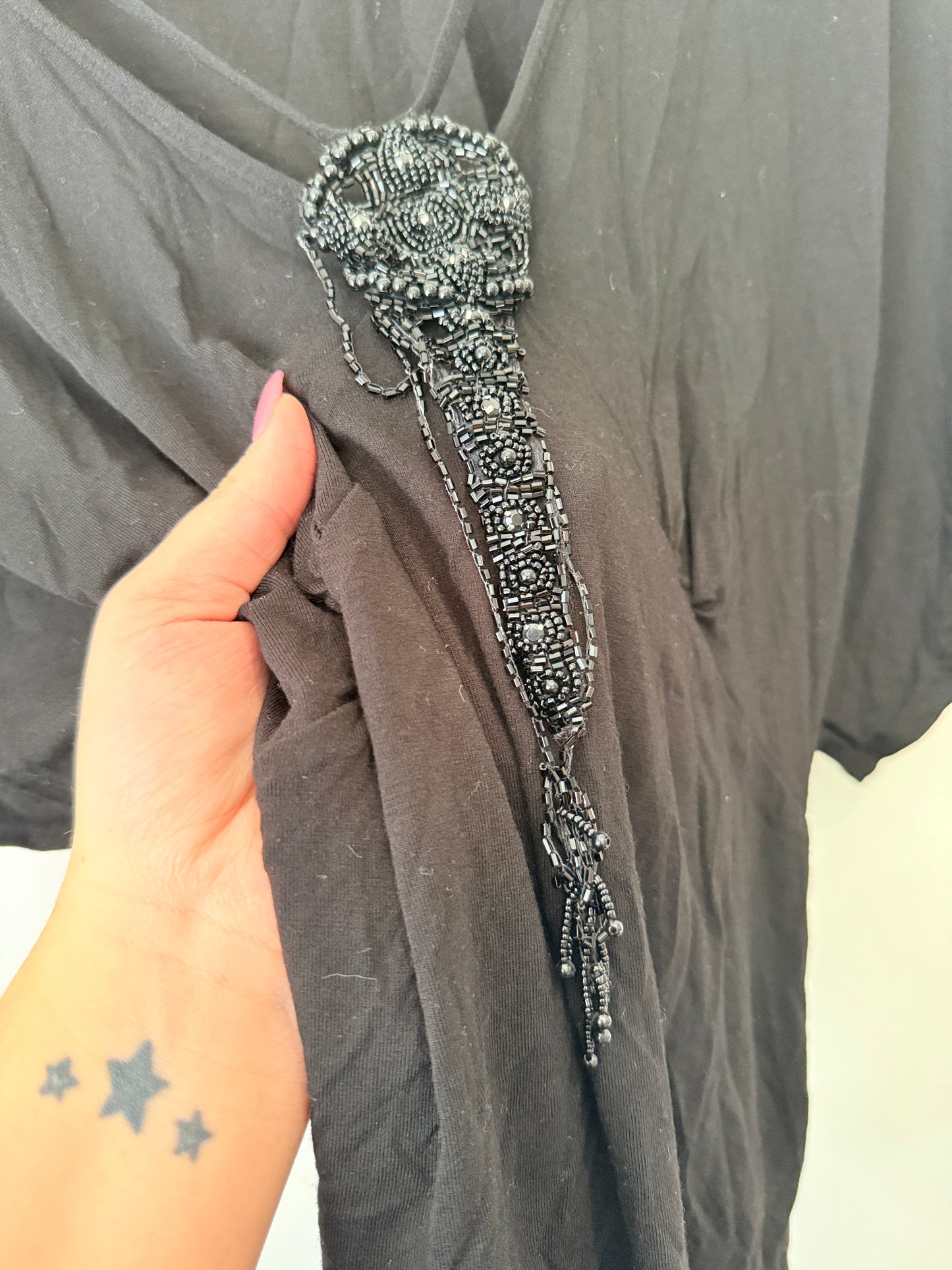 Susan Short-sleeve Beaded Shirt Size M
