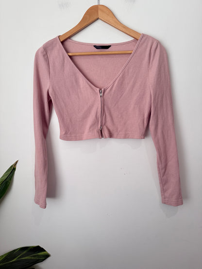 Brand Unknown Ribbed Crop Cardigan Size U/Arm to U/Arm 41cm