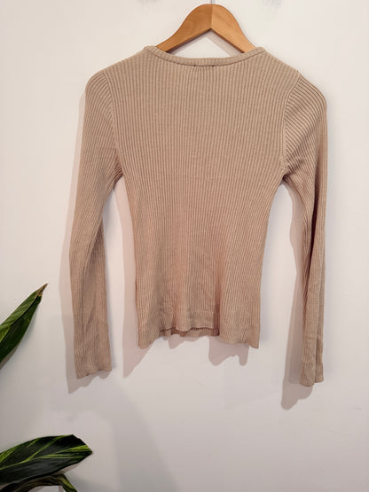 Dotti Rib-knit Long-sleeve Top Size XS