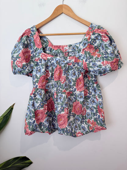 Spirit Floral Print Puff-sleeve Top Size 10