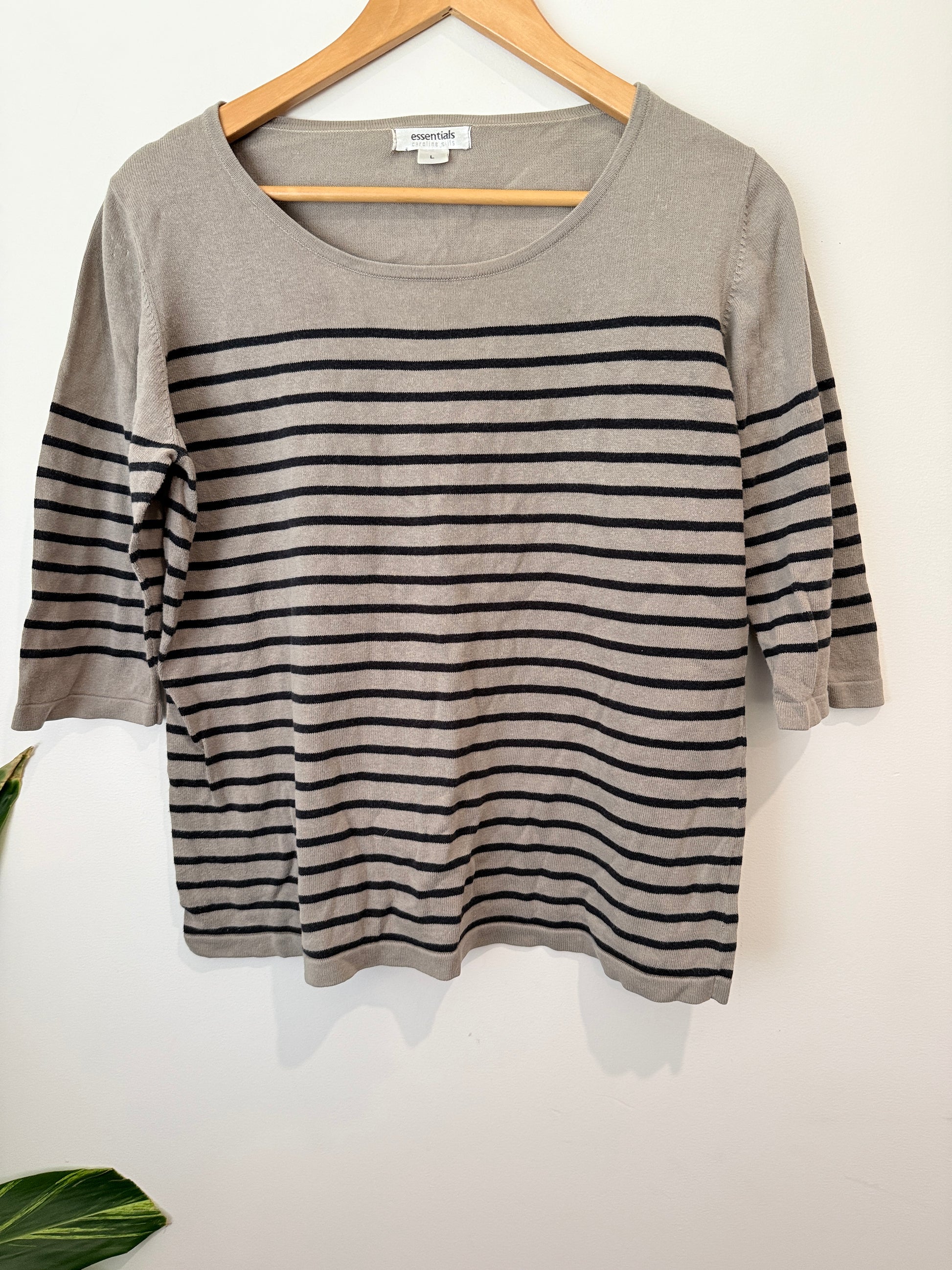 Essentials Caroline Sills Striped 3/4 Sleeve Sweater Size L