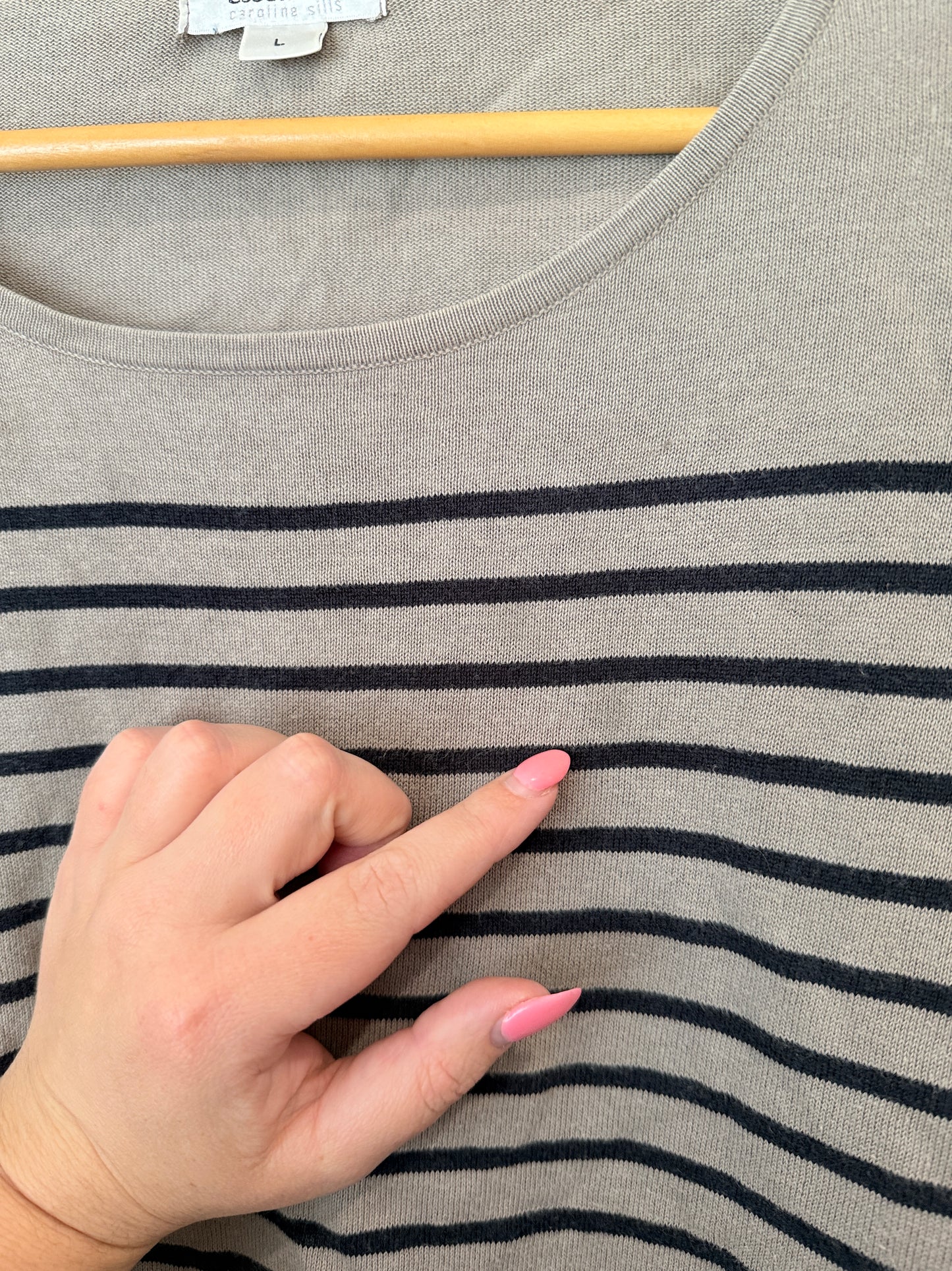 Essentials Caroline Sills Striped 3/4 Sleeve Sweater Size L