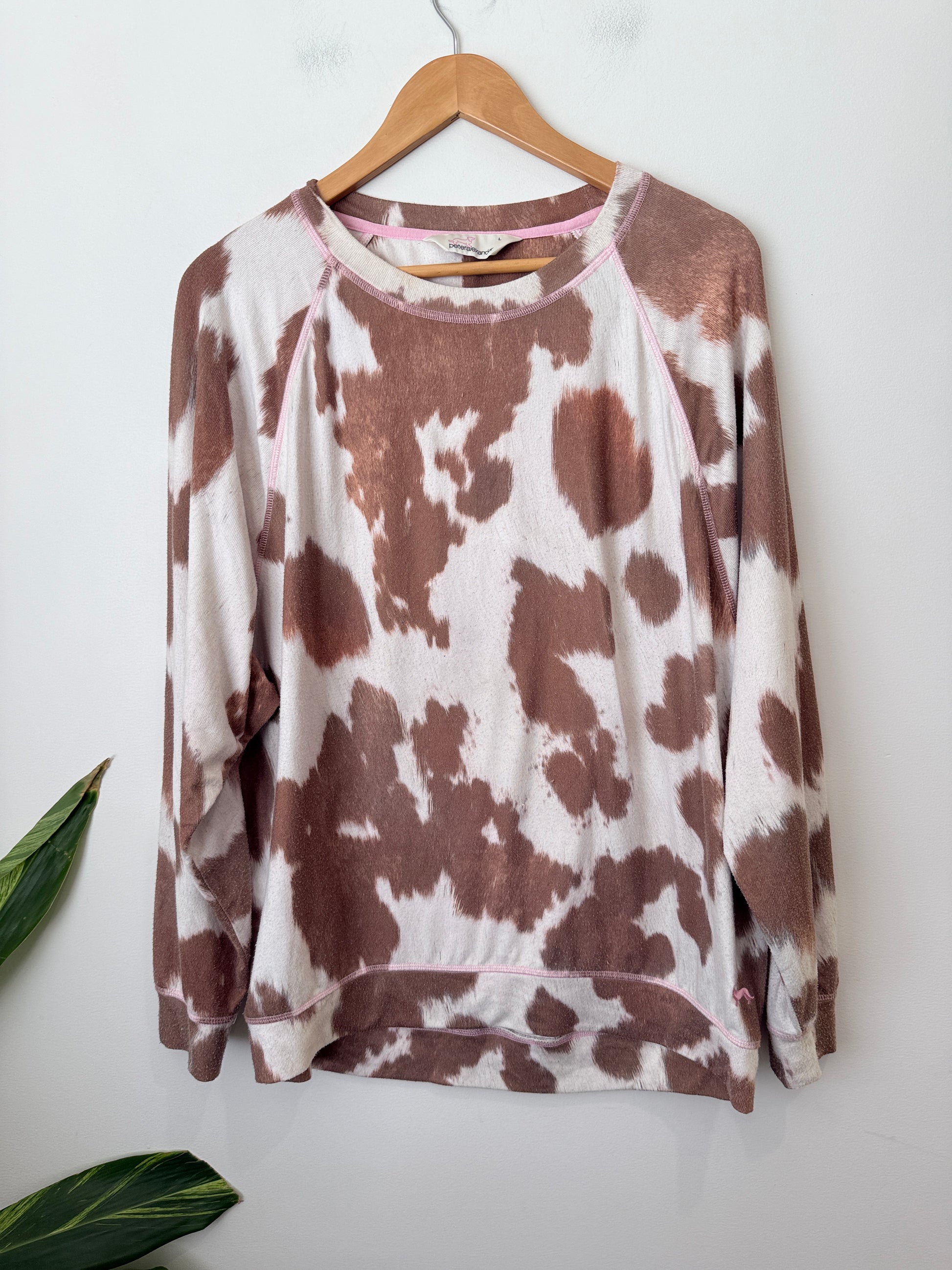 Peter Alexander Cow-print Knit Sweater Size L