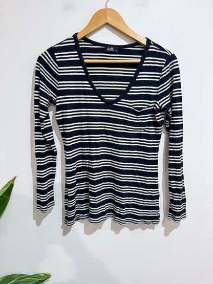 Dotti Striped V-neck Shirt Size XS