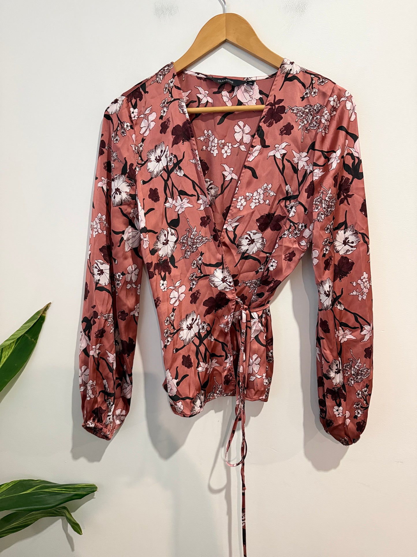 Glassons Floral Print Wrap Shirt Size 10