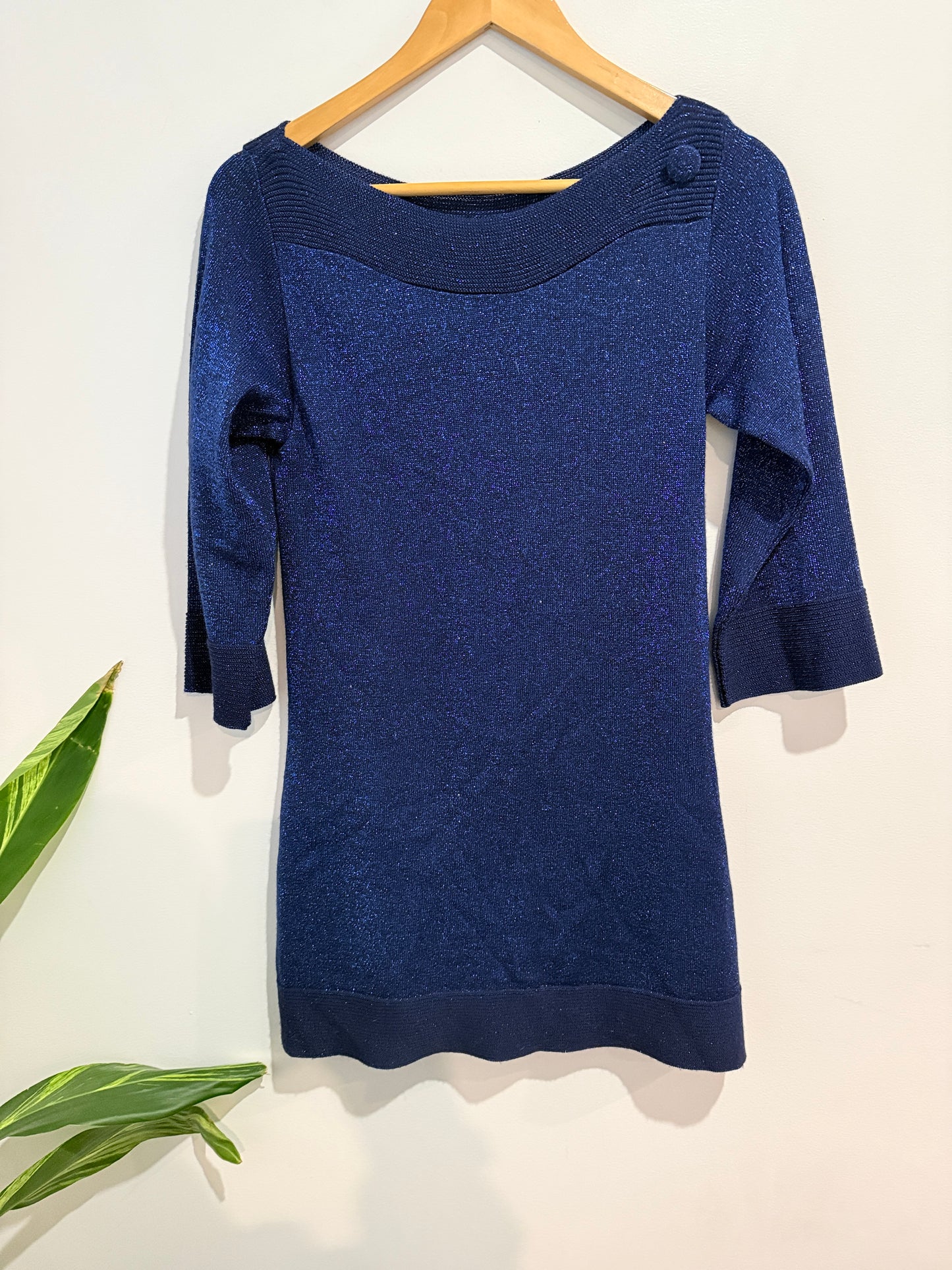 River Island Shimmer Knit Dress Navy Blue - Size 12
