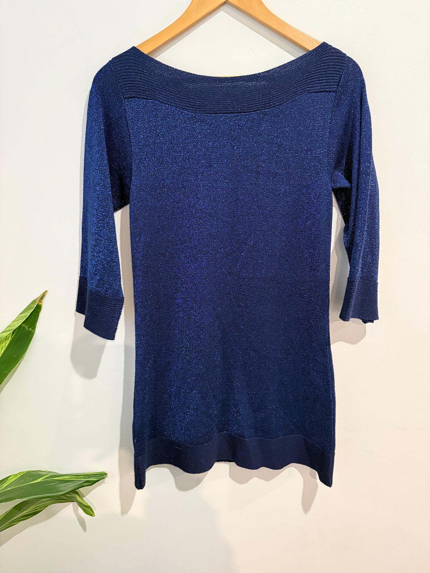 River Island Shimmer Knit Dress Navy Blue - Size 12