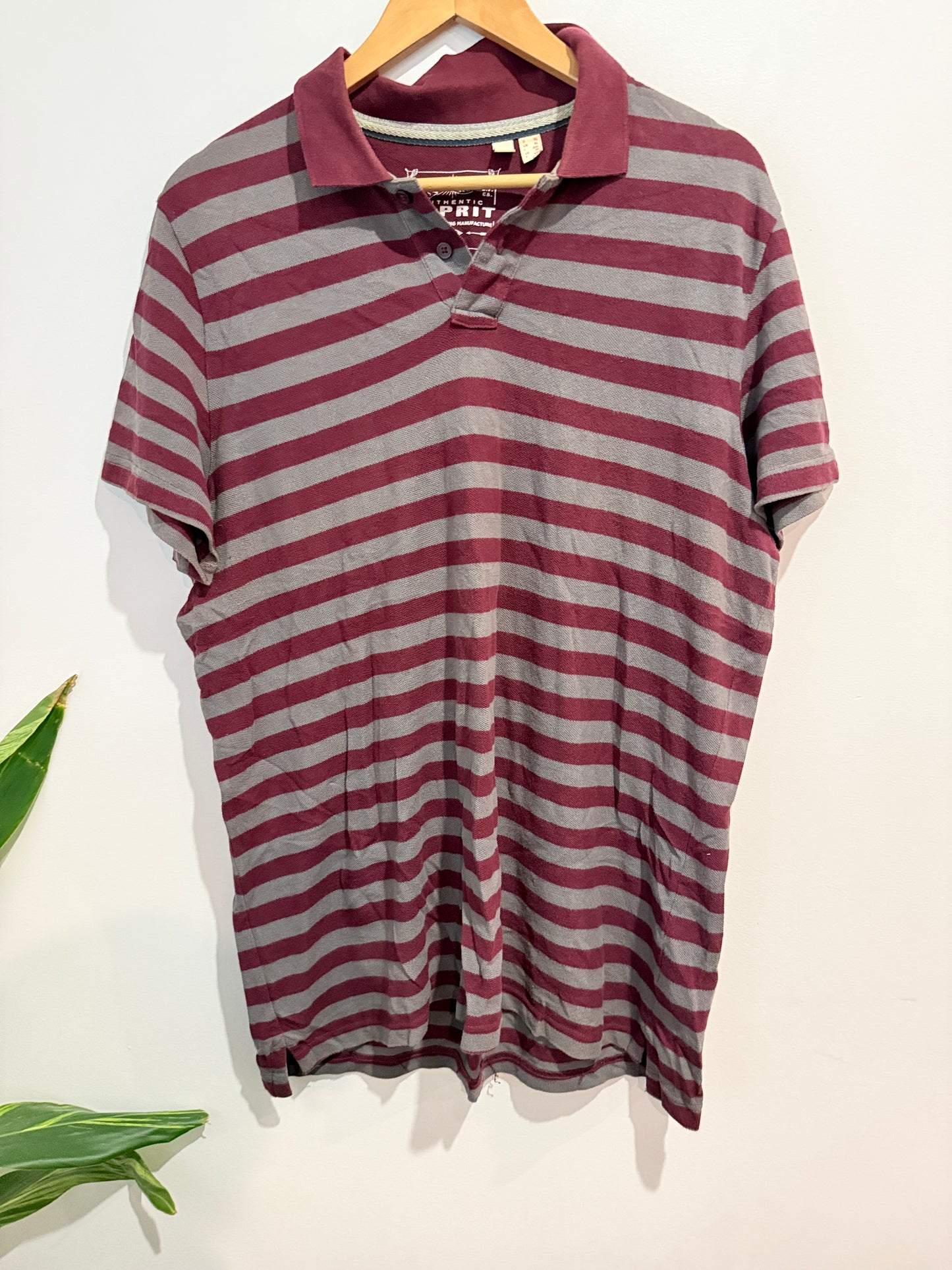 Esprit Slim Fit Striped Polo Shirt Burgundy & Grey - XL