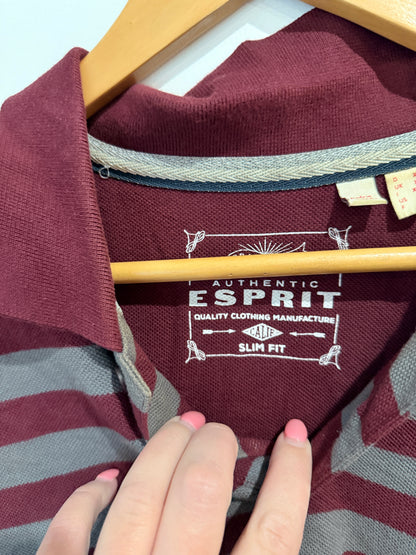 Esprit Slim Fit Striped Polo Shirt Burgundy & Grey - XL