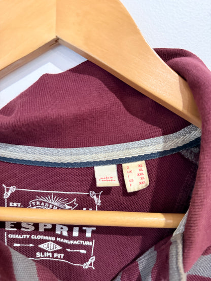 Esprit Slim Fit Striped Polo Shirt Burgundy & Grey - XL