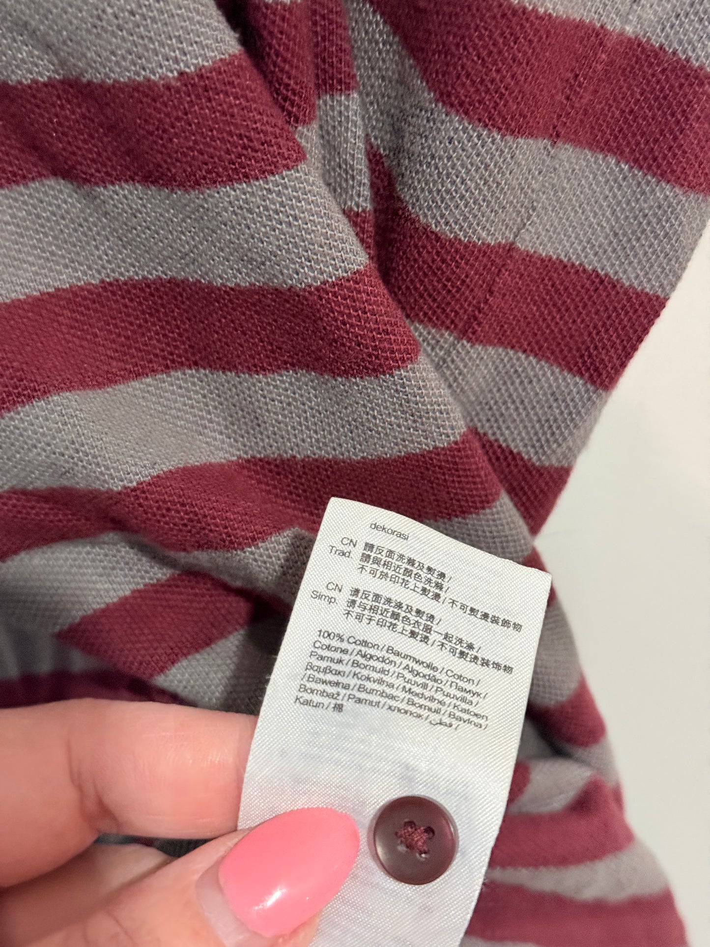 Esprit Slim Fit Striped Polo Shirt Burgundy & Grey - XL