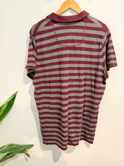 Esprit Slim Fit Striped Polo Shirt Burgundy & Grey - XL