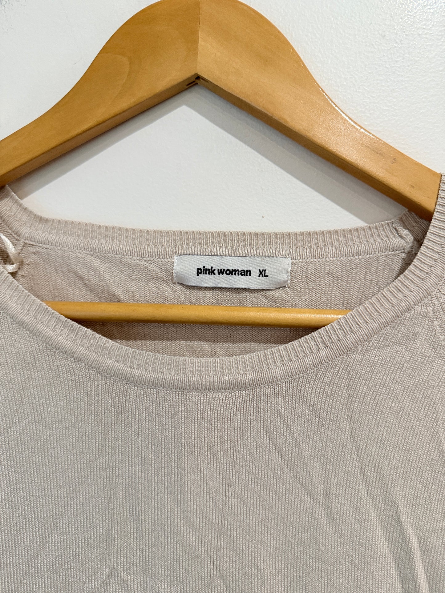 Pink Woman Lightweight Knit Sweater Beige - XL