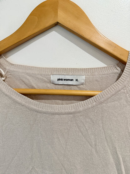Pink Woman Lightweight Knit Sweater Beige - XL