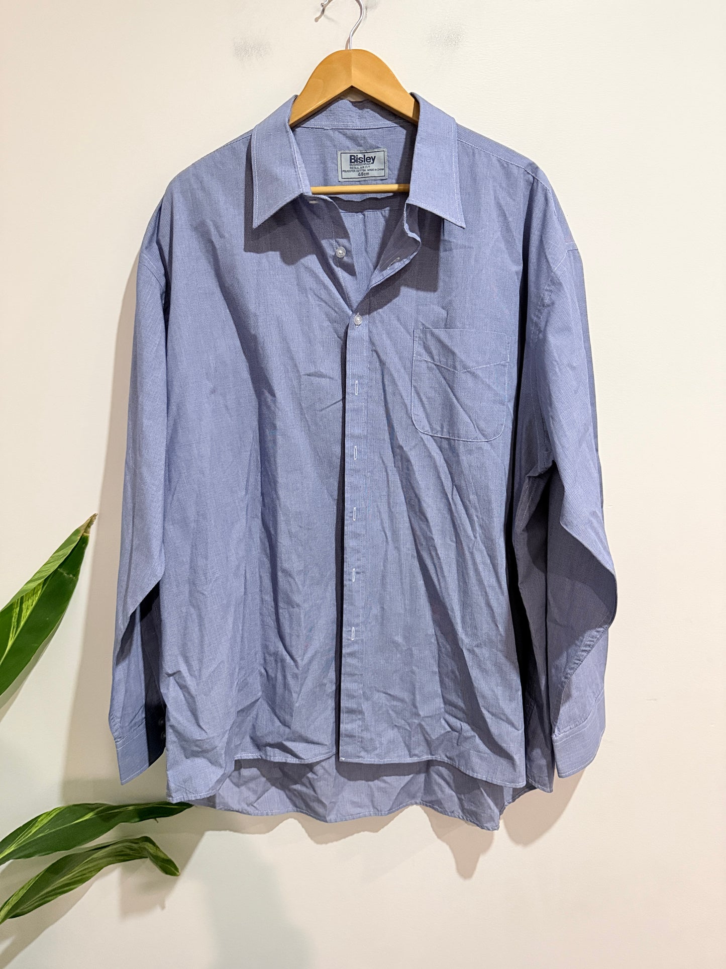 Bisley Businesswear Blue Micro Check Long Sleeve Shirt - u/arm 76cm (3XL?)