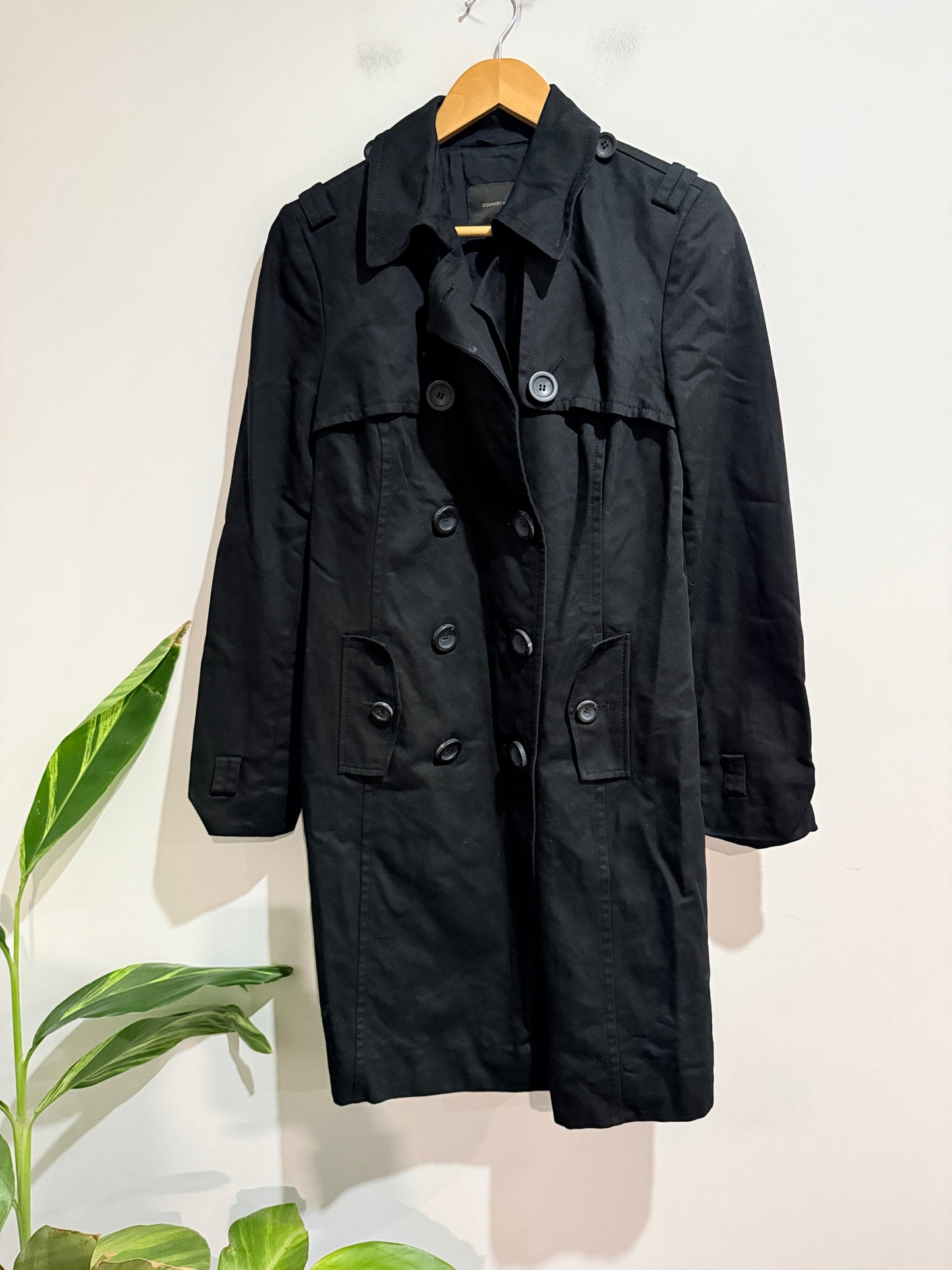 Country Road Black Cotton Trench Coat - Size S