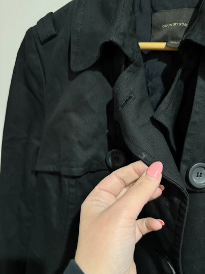 Country Road Black Cotton Trench Coat - Size S