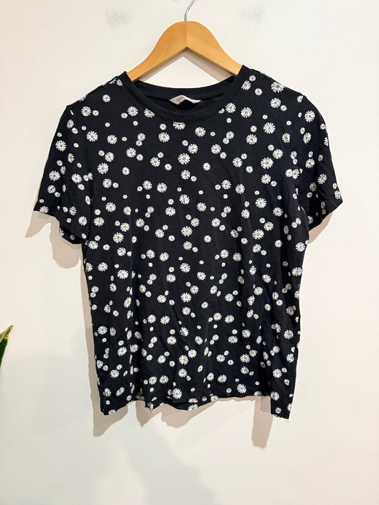 Spirit Black Daisy Print Top - Size 10