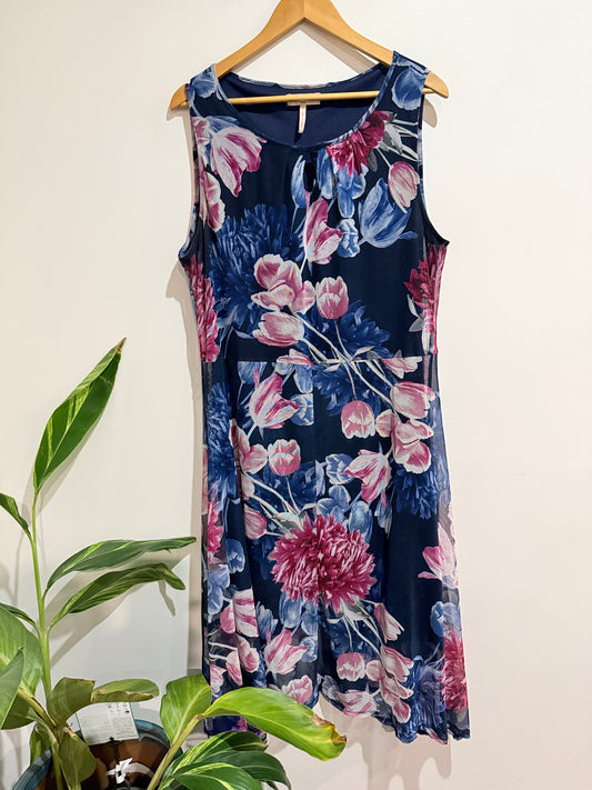 Millers Woman Navy Floral Mesh Overlay Dress - Size 18