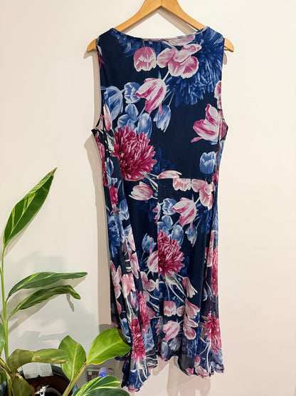 Millers Woman Navy Floral Mesh Overlay Dress - Size 18