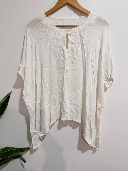 White Embroidered Boho Kaftan Top - 57cm u/arm