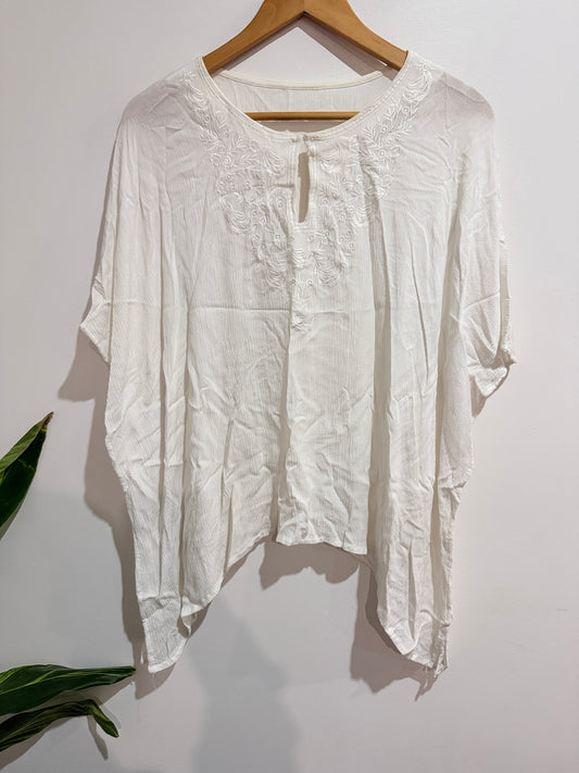 White Embroidered Boho Kaftan Top - 57cm u/arm