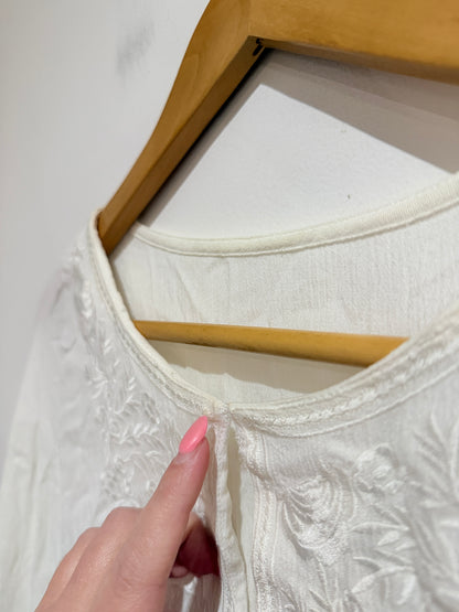 White Embroidered Boho Kaftan Top - 57cm u/arm