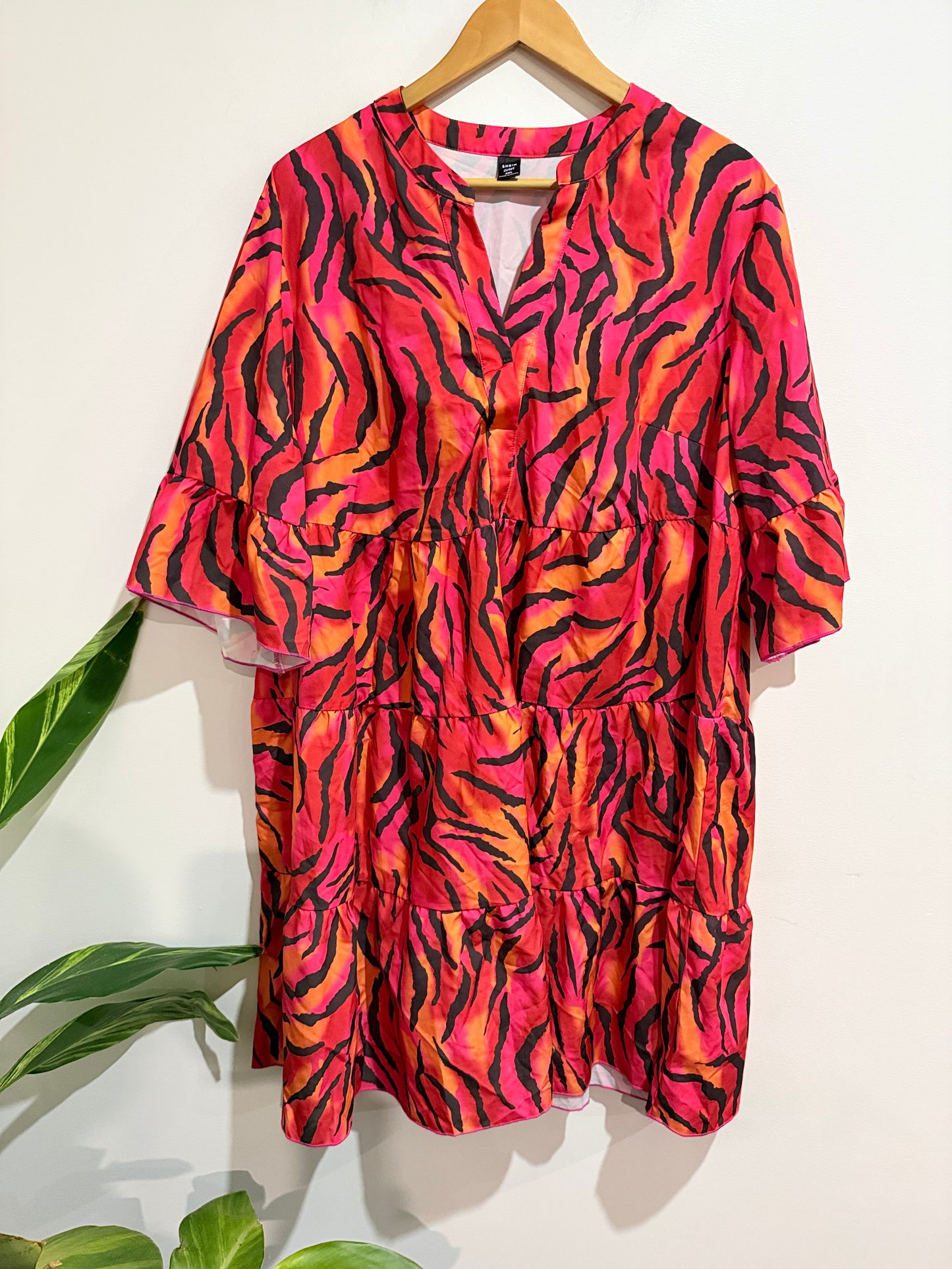 Shein Curve Pink & Orange Tiger Print Tiered Dress - Size 3XL