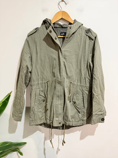 Dotti Khaki Green Cotton Utility Jacket - Size 10