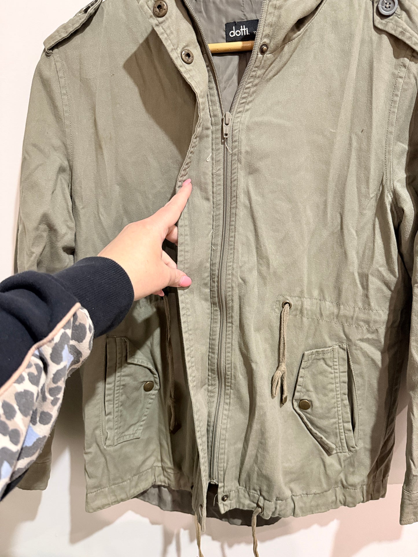 Dotti Khaki Green Cotton Utility Jacket - Size 10