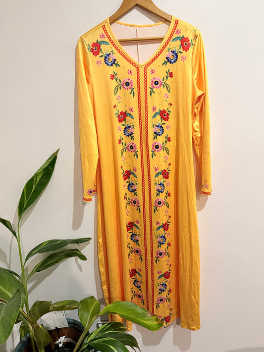 Shein Yellow Floral Print Maxi Dress - Size M