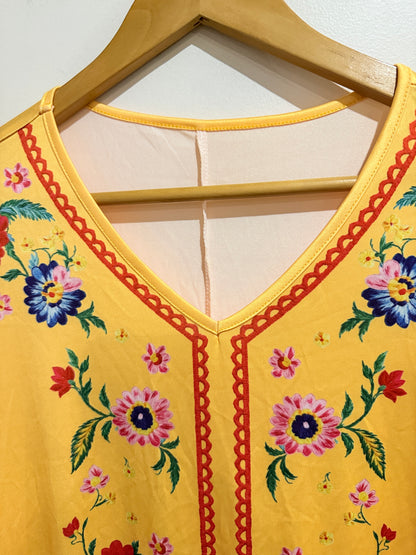 Shein Yellow Floral Print Maxi Dress - Size M