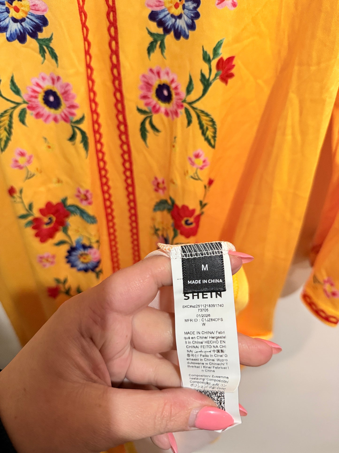 Shein Yellow Floral Print Maxi Dress - Size M