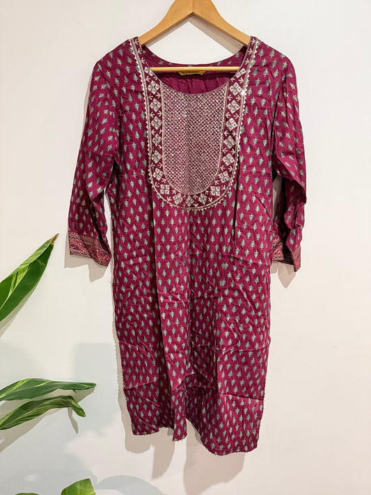 Sangeet Maroon Embellished Kurta - Size XL (Chest 57cm flat)