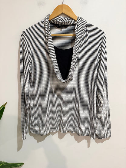 Black Pepper by Breakaway Black & White Stripe Cowl Neck Top - Size 14