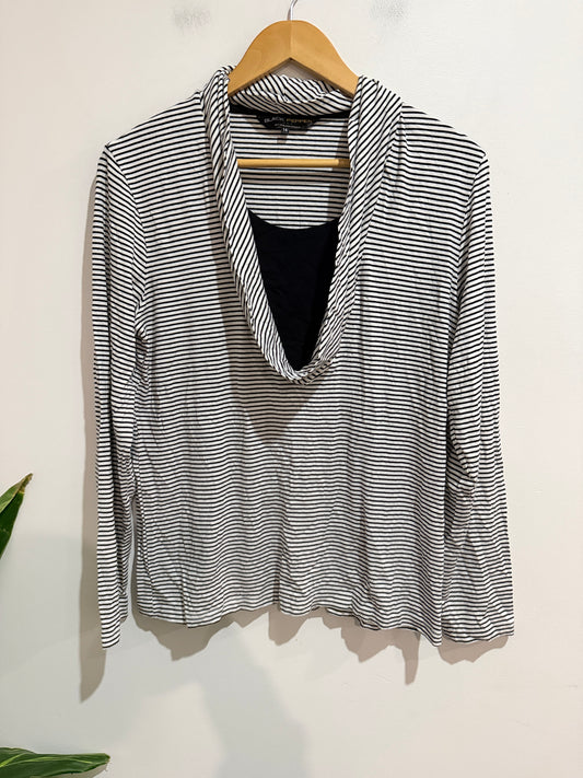 Black Pepper by Breakaway Black & White Stripe Cowl Neck Top - Size 14