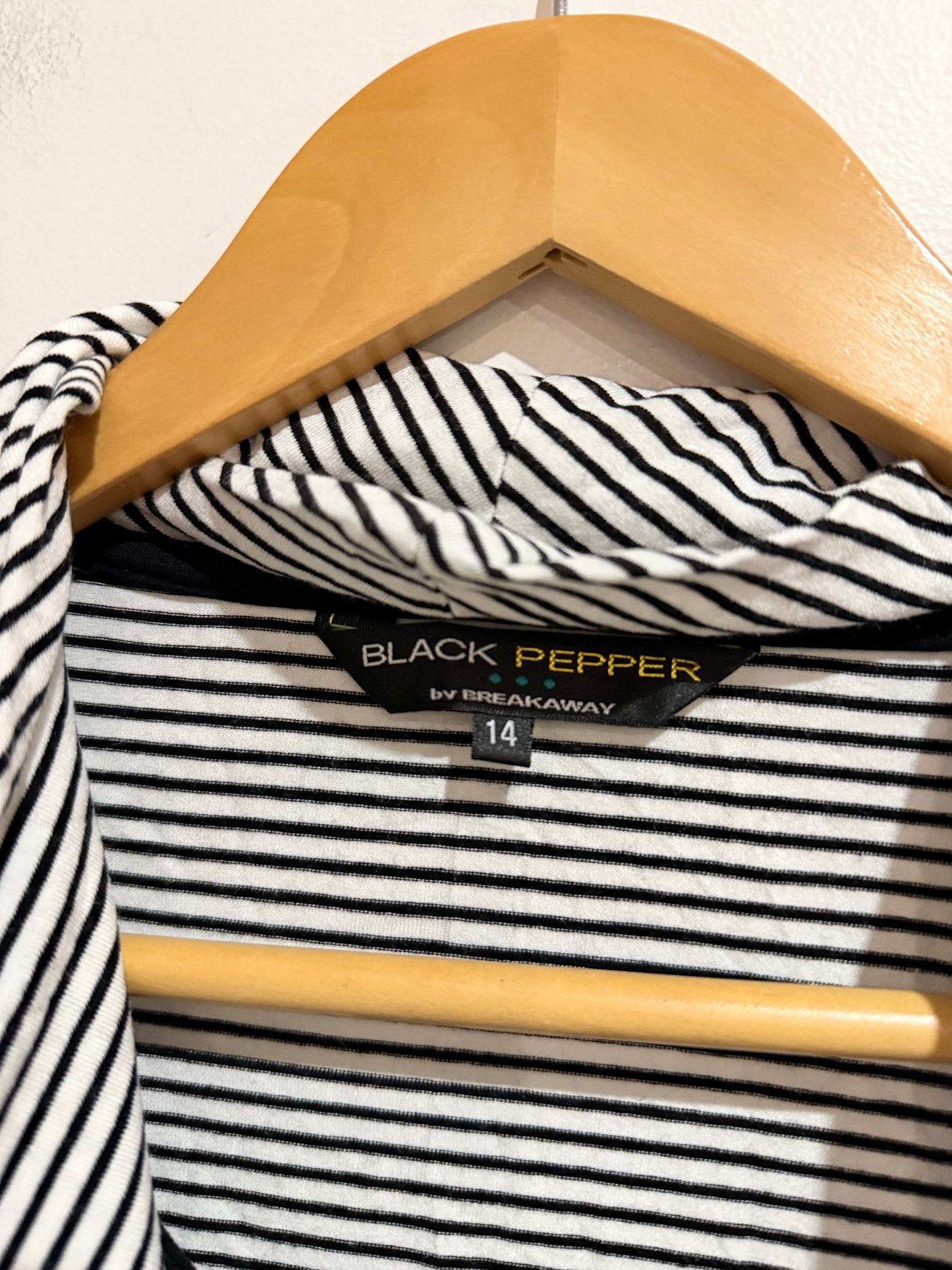 Black Pepper by Breakaway Black & White Stripe Cowl Neck Top - Size 14