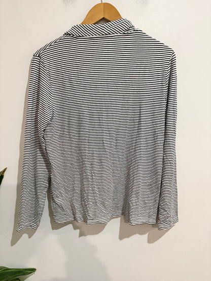 Black Pepper by Breakaway Black & White Stripe Cowl Neck Top - Size 14