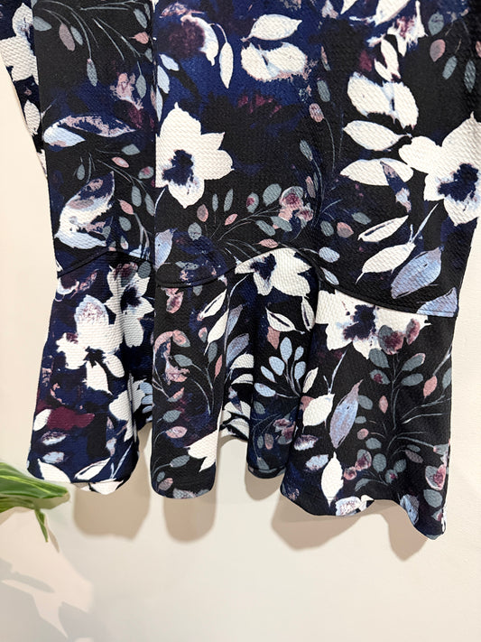 Capture Navy Floral Peplum Skirt - Size 16