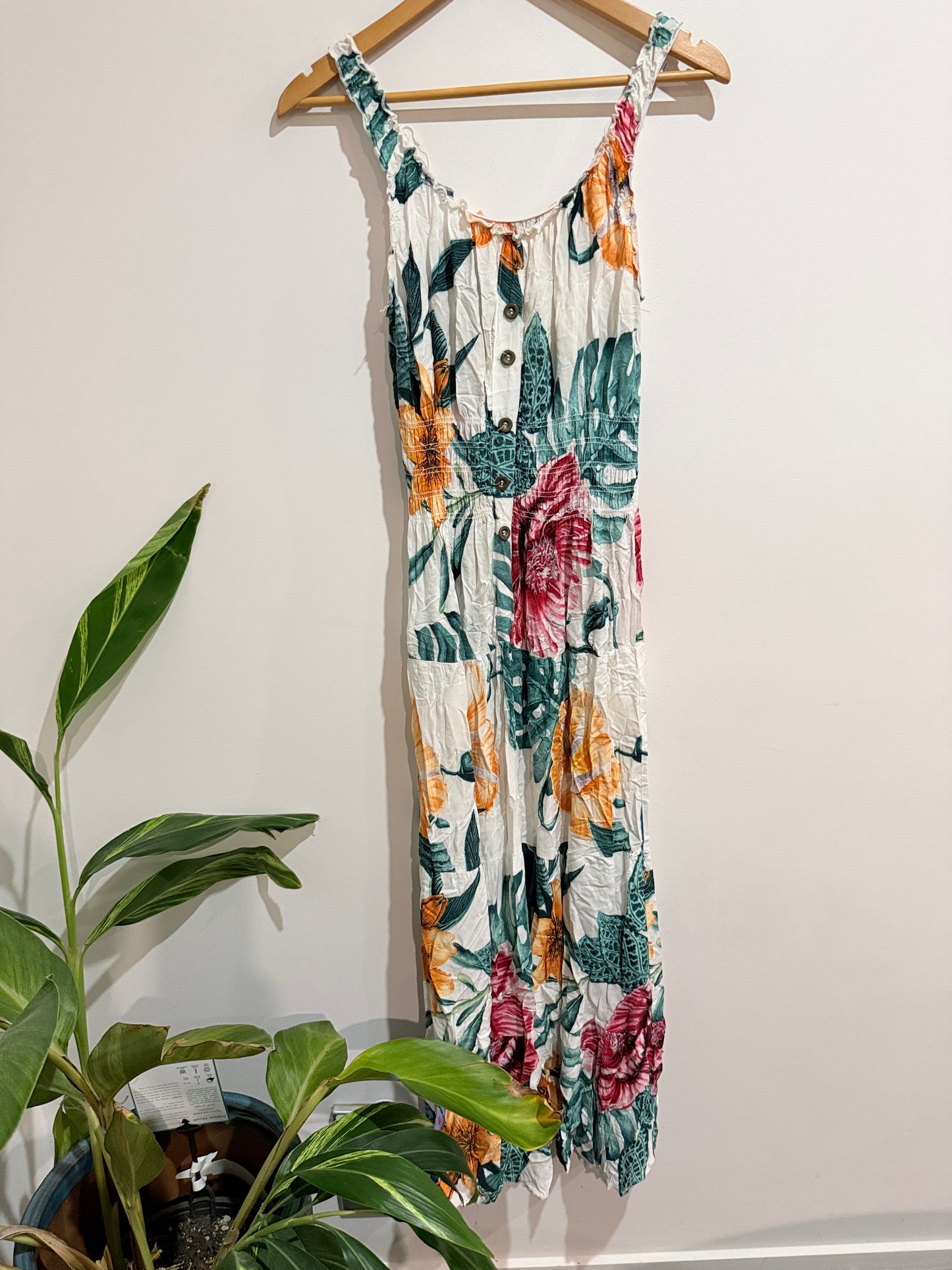 tropical Floral Print Button Front Maxi Dress - Size 2XL