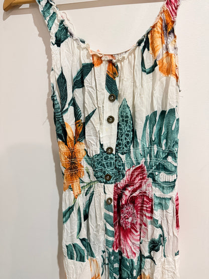 tropical Floral Print Button Front Maxi Dress - Size 2XL