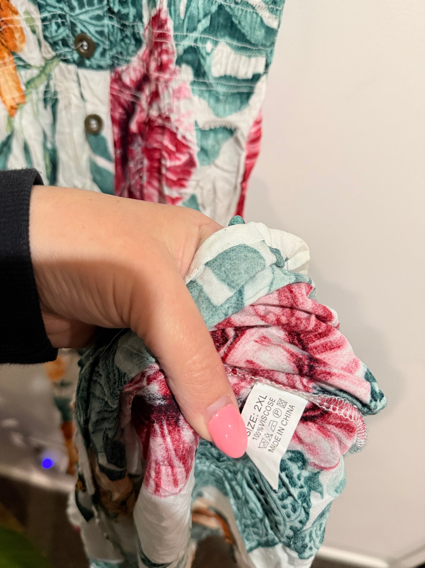 tropical Floral Print Button Front Maxi Dress - Size 2XL