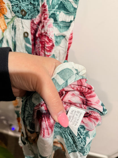 tropical Floral Print Button Front Maxi Dress - Size 2XL