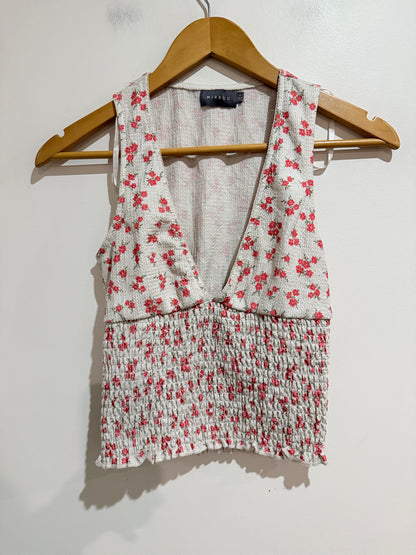 Mirrou Cream Floral Plunge Neck Crop Top - Size S