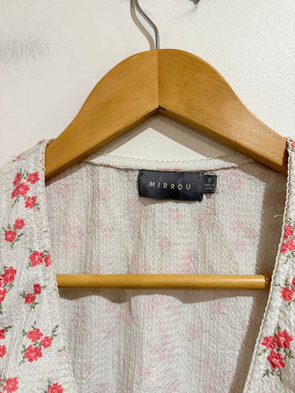 Mirrou Cream Floral Plunge Neck Crop Top - Size S