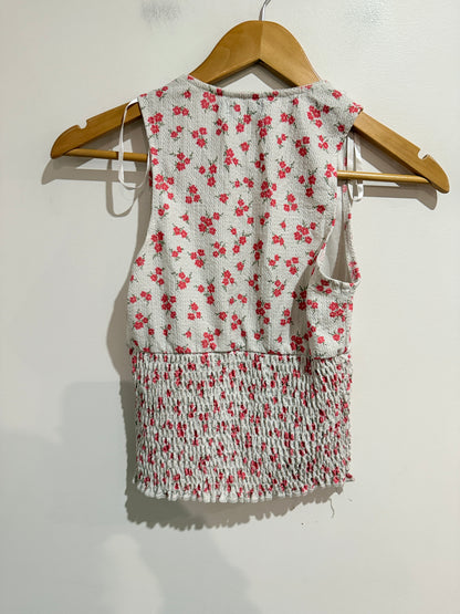 Mirrou Cream Floral Plunge Neck Crop Top - Size S