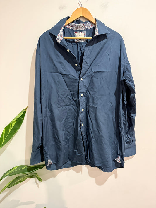 3 Wise Men Navy Shirt with Floral Trim - Size 45