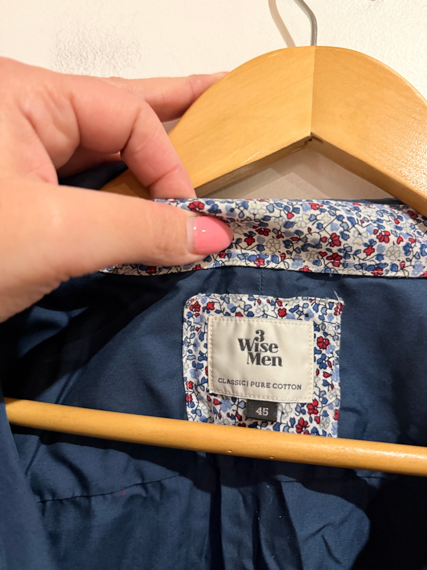 3 Wise Men Navy Shirt with Floral Trim - Size 45