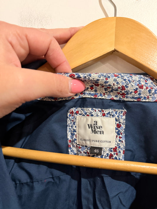 3 Wise Men Navy Shirt with Floral Trim - Size 45